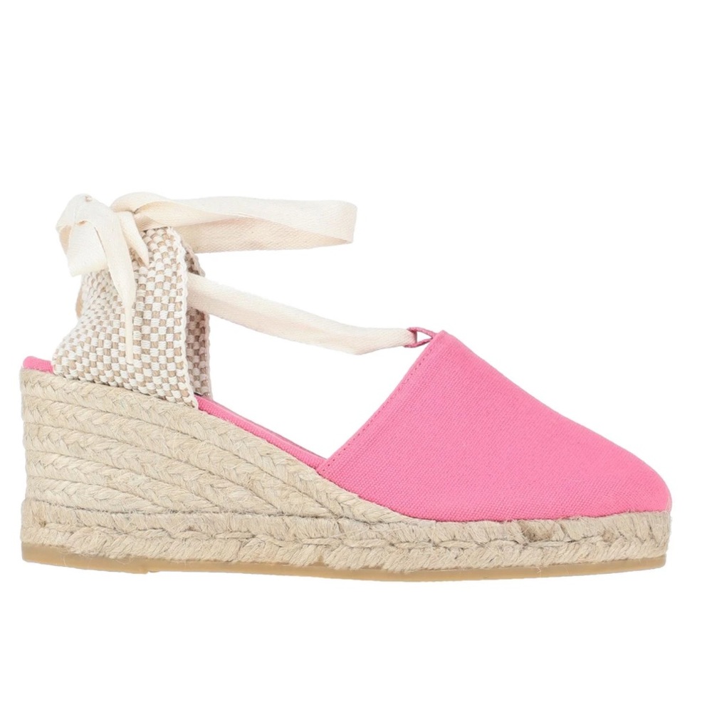 Gaimo Pink Espadrille Wedges with Canvas Tie Strap